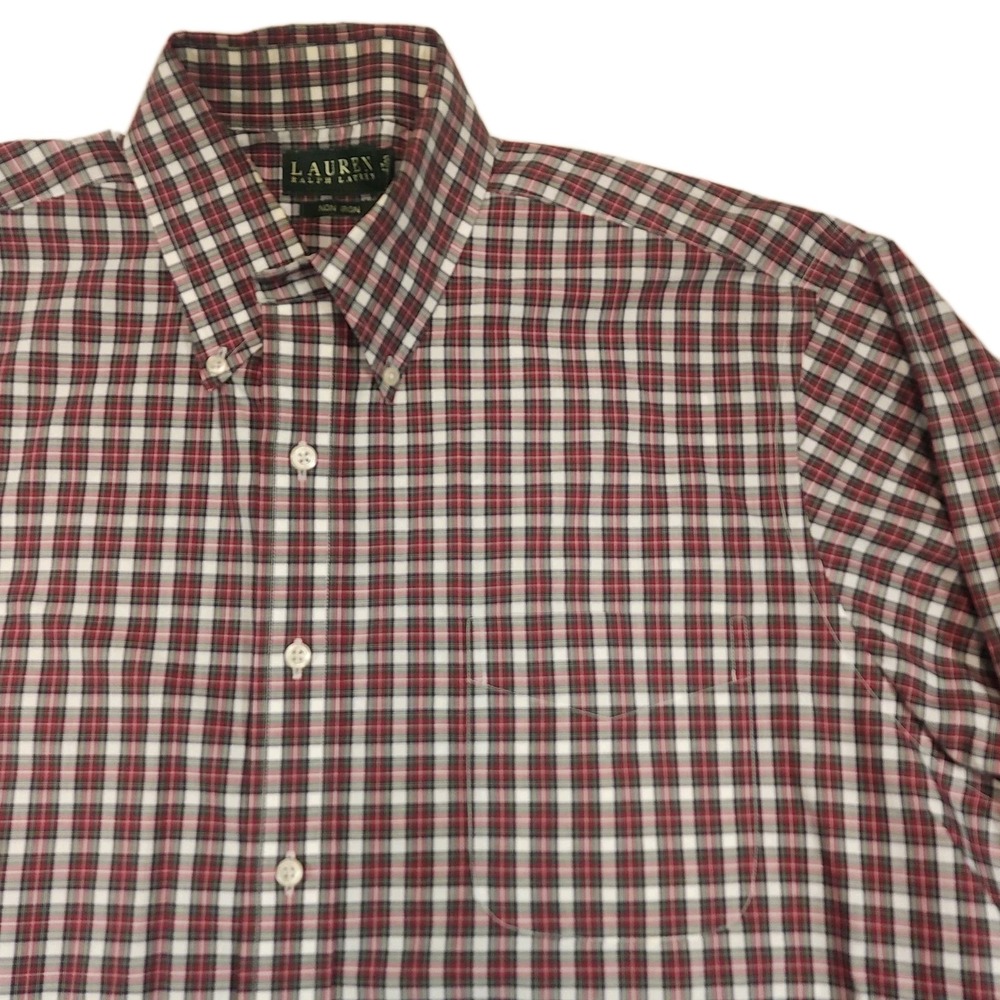 Ralph Lauren Mens XL Red Plaid Non Iron Button Down Shirt Cotton Classic Fit